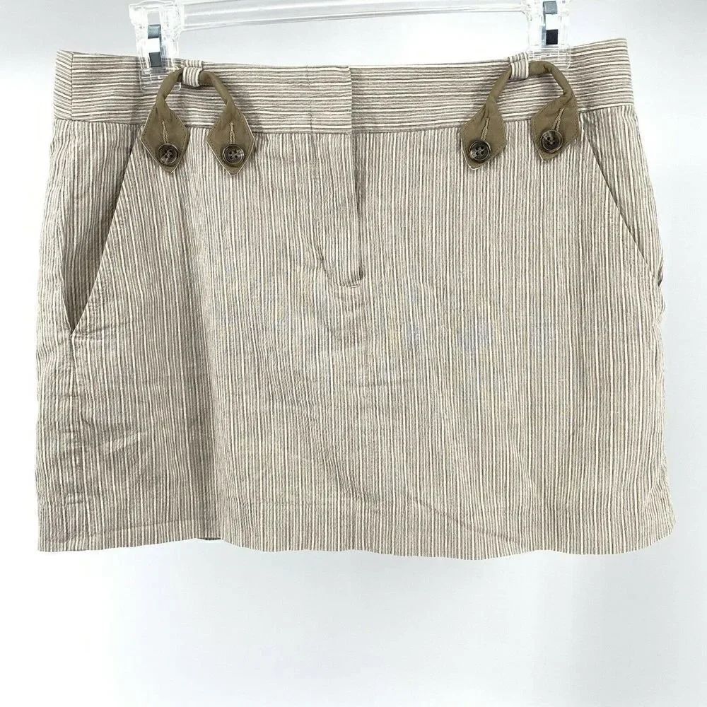 BCBGMaxazria Trouser Skirt Women's Size 6 Mini Tan Pin Striped Y2K Preppy